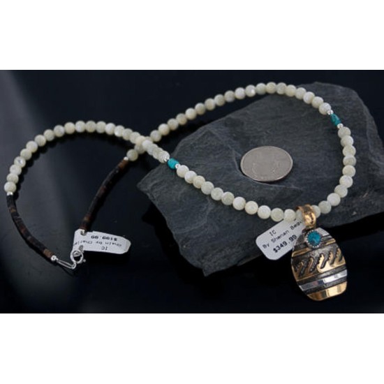 12kt Gold Filled and .925 Sterling Silver Handmade Wave Certified Authentic Navajo Turquoise Native American Necklace 390655155905