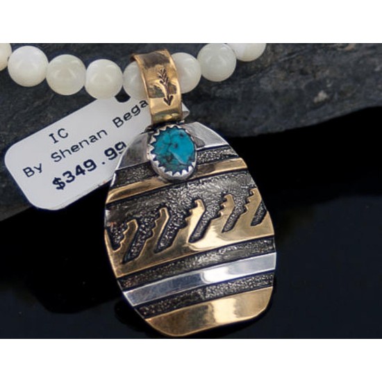 12kt Gold Filled and .925 Sterling Silver Handmade Wave Certified Authentic Navajo Turquoise Native American Necklace 390655155905