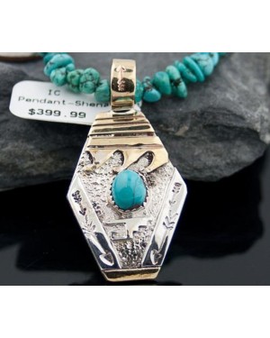 12kt Gold Filled and .925 Sterling Silver Handmade Wave Certified Authentic Navajo Turquoise Native American Necklace 390681780208