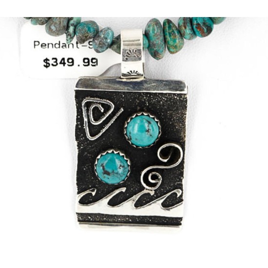 12kt Gold Filled and .925 Sterling Silver Handmade Wave Certified Authentic Navajo Turquoise Native American Necklace 390845668623