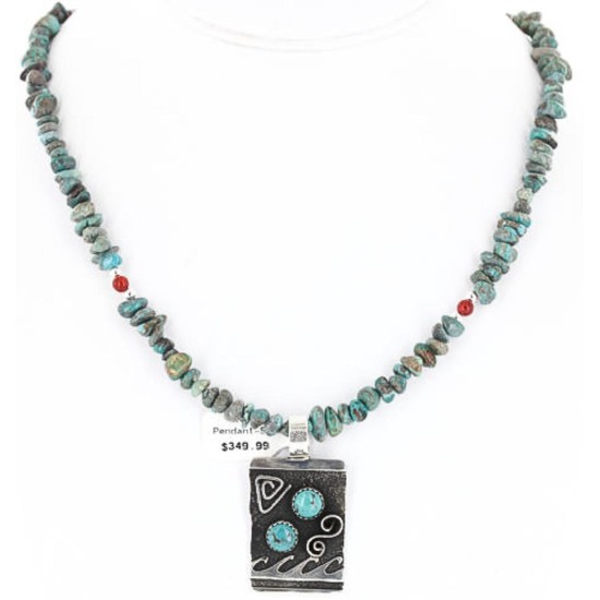 12kt Gold Filled and .925 Sterling Silver Handmade Wave Certified Authentic Navajo Turquoise Native American Necklace 390845668623