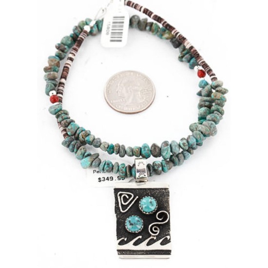 12kt Gold Filled and .925 Sterling Silver Handmade Wave Certified Authentic Navajo Turquoise Native American Necklace 390845668623