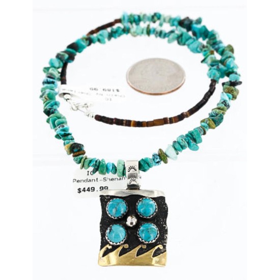 12kt Gold Filled and .925 Sterling Silver Handmade Wave Certified Authentic Navajo Turquoise Native American Necklace 390852222778