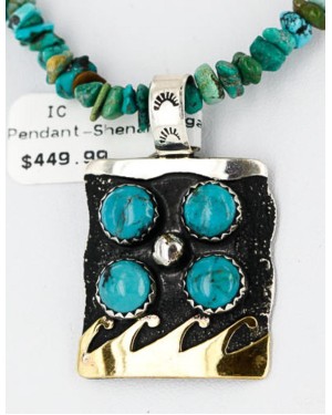 12kt Gold Filled and .925 Sterling Silver Handmade Wave Certified Authentic Navajo Turquoise Native American Necklace 390852222778