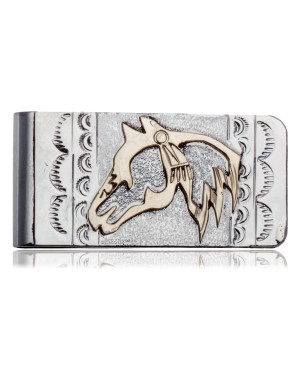 12kt Gold Filled and .925 Sterling Silver Horse Head Handmade Certified Authentic Navajo Native American Money Clip 11252