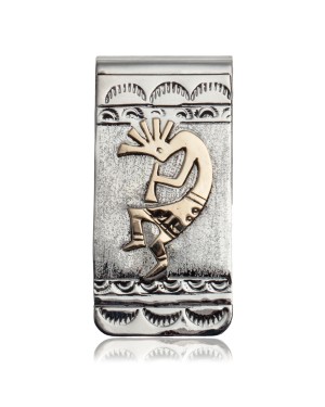 12kt Gold Filled and .925 Sterling Silver Kokopelli Handmade Certified Authentic Navajo Native American Money Clip 11260-2