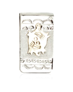 12kt Gold Filled and .925 Sterling Silver Turtle Handmade Certified Authentic Navajo Native American Money Clip 11257