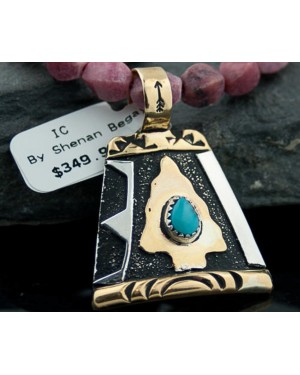 12kt Gold Filled Handmade Arrow Certified Authentic .925 Sterling Silver Navajo Turquoise Native American Necklace 390641102886
