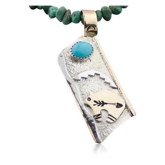 12kt Gold Filled Handmade Bear and Arrow Turquoise .925 Sterling Silver Certified Authentic Navajo Native American Necklace 390589603908