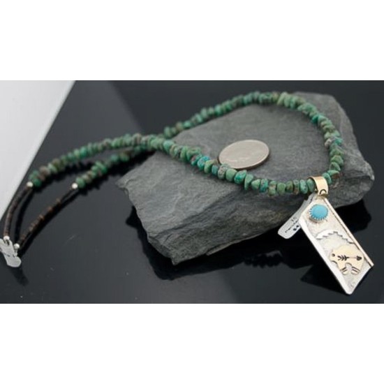 12kt Gold Filled Handmade Bear and Arrow Turquoise .925 Sterling Silver Certified Authentic Navajo Native American Necklace 390589603908