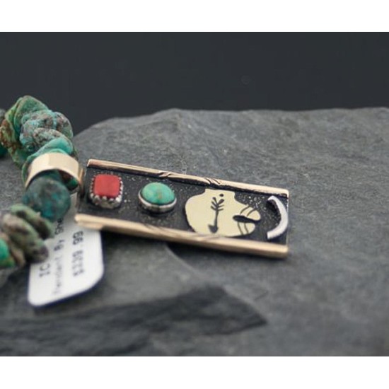 12kt Gold Filled, Handmade Bear Arrow Turquoise .925 Sterling Silver Certified Authentic Navajo 521 Native American Necklace 390576104133