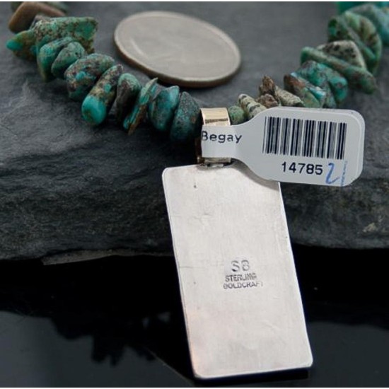 12kt Gold Filled, Handmade Bear Arrow Turquoise .925 Sterling Silver Certified Authentic Navajo 521 Native American Necklace 390576104133