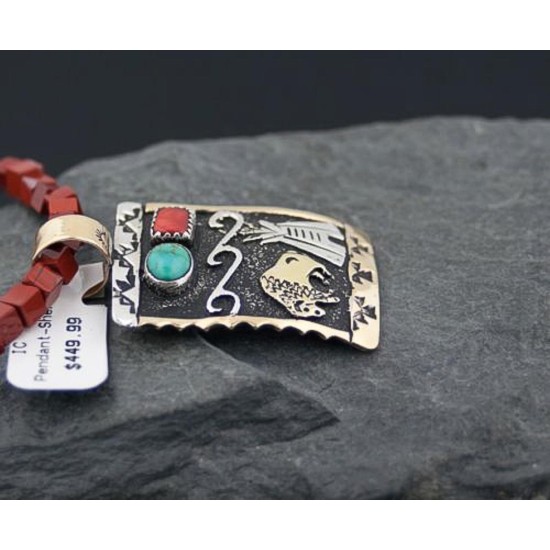 12kt Gold Filled Handmade Buffalo Coral Turquoise .925 Sterling Silver Certified Authentic Navajo Native American Necklace 390594947363
