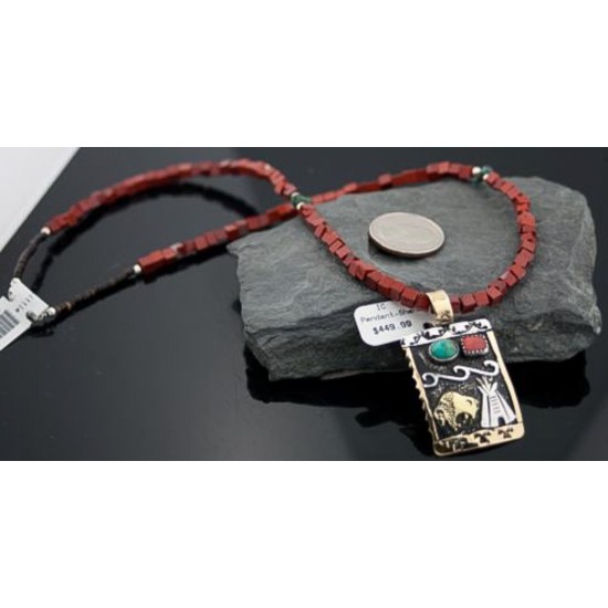 12kt Gold Filled Handmade Buffalo Coral Turquoise .925 Sterling Silver Certified Authentic Navajo Native American Necklace 390594947363
