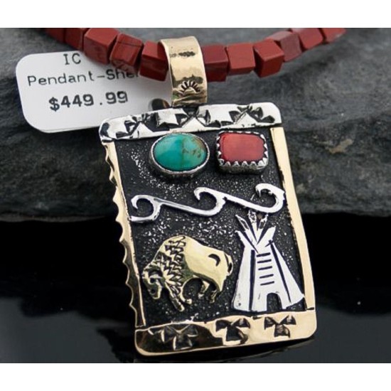 12kt Gold Filled Handmade Buffalo Coral Turquoise .925 Sterling Silver Certified Authentic Navajo Native American Necklace 390594947363