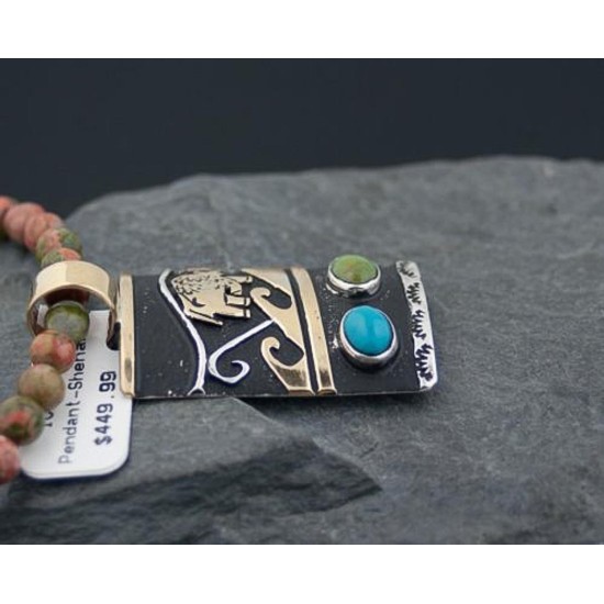 12kt Gold Filled Handmade Buffalo Turquoise .925 Sterling Silver Certified Authentic Navajo Native American Necklace 390590582542