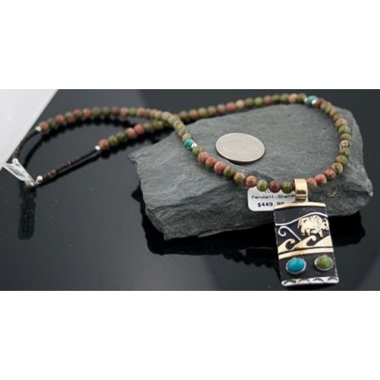 12kt Gold Filled Handmade Buffalo Turquoise .925 Sterling Silver Certified Authentic Navajo Native American Necklace 390590582542