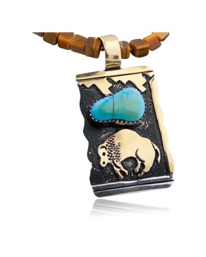 12kt Gold Filled Handmade Buffalo Turquoise .925 Sterling Silver Certified Authentic Navajo 3 Native American Necklace 390597267000