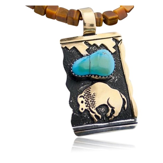 12kt Gold Filled Handmade Buffalo Turquoise .925 Sterling Silver Certified Authentic Navajo 3 Native American Necklace 390597267000