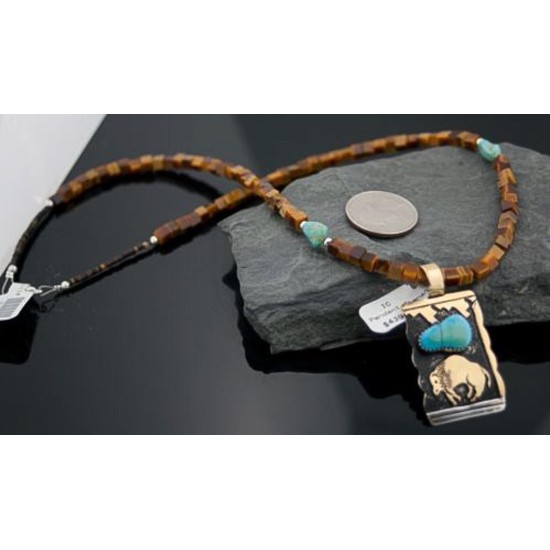 12kt Gold Filled Handmade Buffalo Turquoise .925 Sterling Silver Certified Authentic Navajo 3 Native American Necklace 390597267000