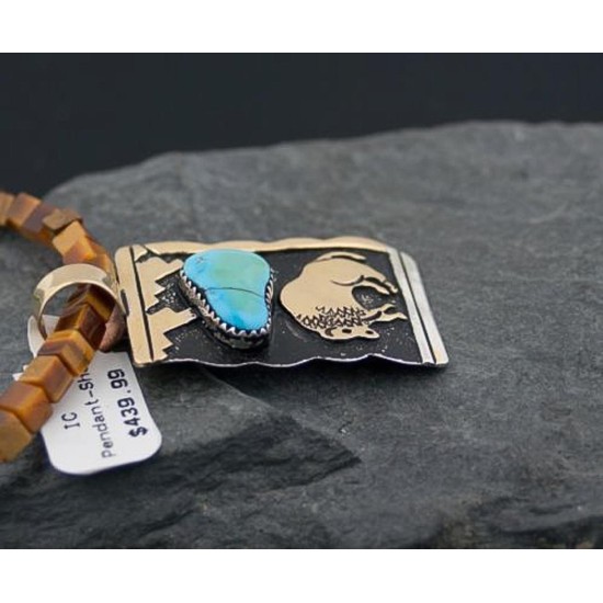 12kt Gold Filled Handmade Buffalo Turquoise .925 Sterling Silver Certified Authentic Navajo 3 Native American Necklace 390597267000