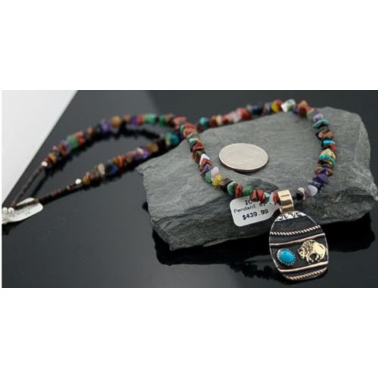 12kt Gold Filled Handmade Buffalo Turquoise .925 Sterling Silver Certified Authentic Navajo Native American Necklace 370801809503