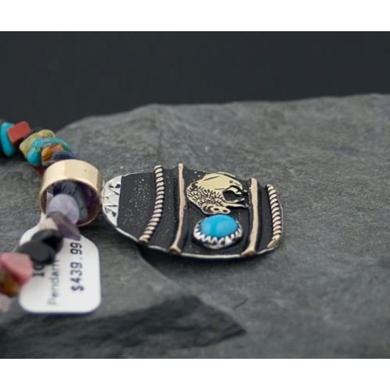 12kt Gold Filled Handmade Buffalo Turquoise .925 Sterling Silver Certified Authentic Navajo Native American Necklace 370801809503