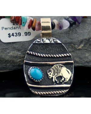 12kt Gold Filled Handmade Buffalo Turquoise .925 Sterling Silver Certified Authentic Navajo Native American Necklace 370801809503