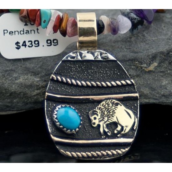 12kt Gold Filled Handmade Buffalo Turquoise .925 Sterling Silver Certified Authentic Navajo Native American Necklace 370801809503