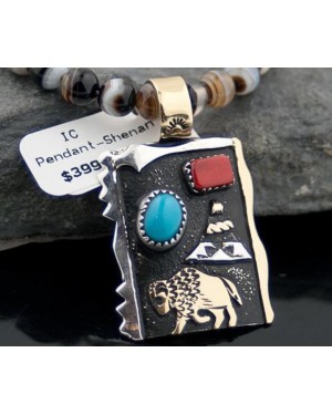 12kt Gold Filled Handmade Buffalo Turquoise .925 Sterling Silver Certified Authentic Navajo Native American Necklace 370812723033