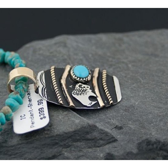 12kt Gold Filled Handmade Buffalo Turquoise .925 Sterling Silver Certified Authentic Navajo Native American Necklace 390587495460