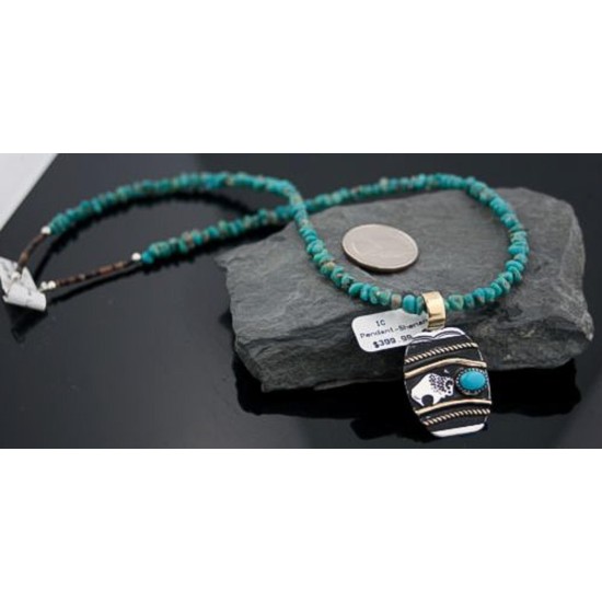 12kt Gold Filled Handmade Buffalo Turquoise .925 Sterling Silver Certified Authentic Navajo Native American Necklace 390587495460