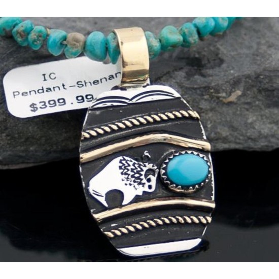 12kt Gold Filled Handmade Buffalo Turquoise .925 Sterling Silver Certified Authentic Navajo Native American Necklace 390587495460
