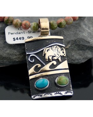 12kt Gold Filled Handmade Buffalo Turquoise .925 Sterling Silver Certified Authentic Navajo Native American Necklace 390590582542