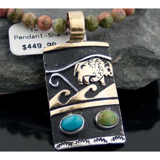 12kt Gold Filled Handmade Buffalo Turquoise .925 Sterling Silver Certified Authentic Navajo Native American Necklace 390590582542