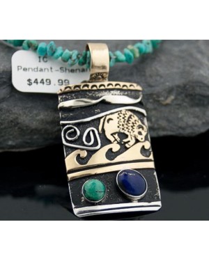 12kt Gold Filled Handmade Buffalo Turquoise .925 Sterling Silver Certified Authentic Navajo Native American Necklace 390592572446