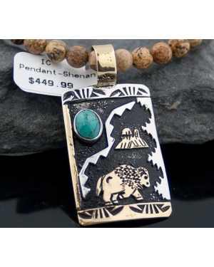 12kt Gold Filled Handmade Buffalo Turquoise .925 Sterling Silver Certified Authentic Navajo Native American Necklace 390593126021