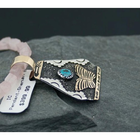 12kt Gold Filled Handmade Butterfly Natural Turquoise .925 Sterling Silver Certified Authentic Navajo Native American Necklace 390599158513