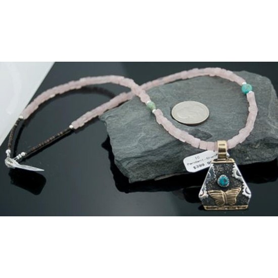 12kt Gold Filled Handmade Butterfly Natural Turquoise .925 Sterling Silver Certified Authentic Navajo Native American Necklace 390599158513