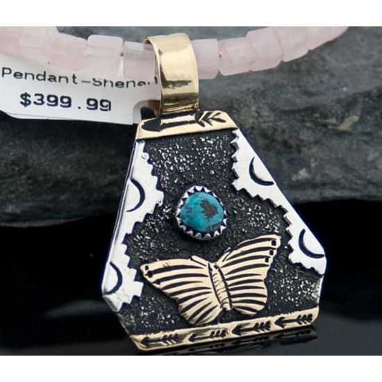 12kt Gold Filled Handmade Butterfly Natural Turquoise .925 Sterling Silver Certified Authentic Navajo Native American Necklace 390599158513