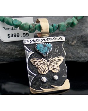 12kt Gold Filled Handmade Butterfly Turquoise .925 Sterling Silver Certified Authentic Navajo Native American Necklace 370817317371
