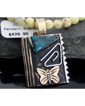 12kt Gold Filled Handmade Butterfly Turquoise .925 Sterling Silver Certified Authentic Navajo Native American Necklace 390589681824