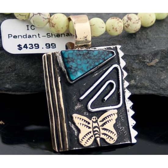 12kt Gold Filled Handmade Butterfly Turquoise .925 Sterling Silver Certified Authentic Navajo Native American Necklace 390589681824