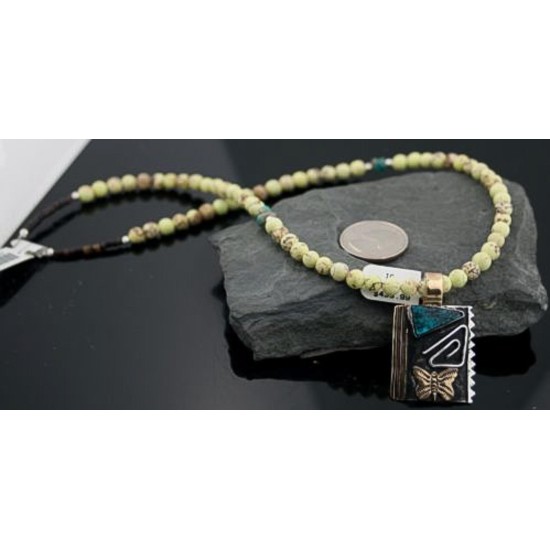 12kt Gold Filled Handmade Butterfly Turquoise .925 Sterling Silver Certified Authentic Navajo Native American Necklace 390589681824