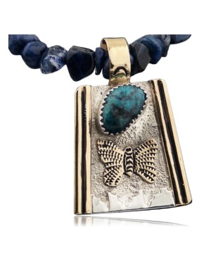 12kt Gold Filled Handmade Butterfly Turquoise .925 Sterling Silver Certified Authentic Navajo Native American Necklace 390600068163