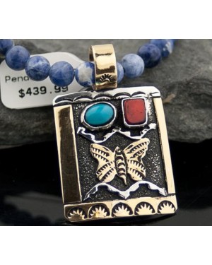 12kt Gold Filled Handmade Butterfly Turquoise Coral .925 Sterling Silver Certified Authentic Navajo Native American Necklace 390585350057