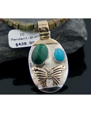 12kt Gold Filled Handmade Butterfly Turquoise Coral .925 Sterling Silver Certified Authentic Navajo Native American Necklace 390587495459