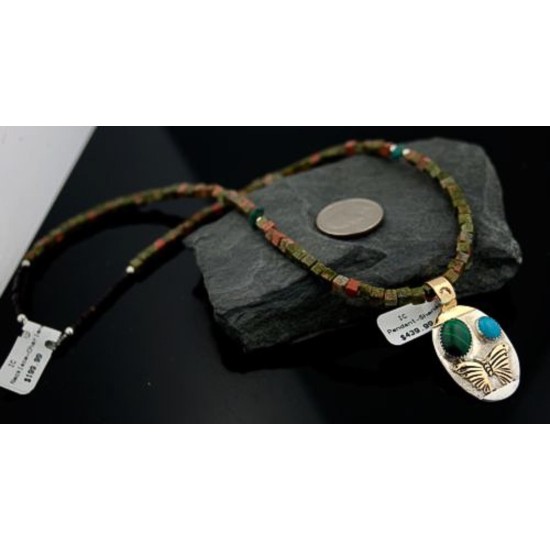 12kt Gold Filled Handmade Butterfly Turquoise Coral .925 Sterling Silver Certified Authentic Navajo Native American Necklace 390587495459