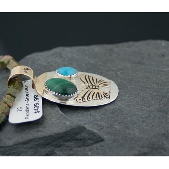 12kt Gold Filled Handmade Butterfly Turquoise Coral .925 Sterling Silver Certified Authentic Navajo Native American Necklace 390587495459