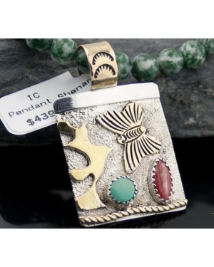 12kt Gold Filled Handmade Butterfly Turquoise Spiny Oyster and .925 Sterling Silver Certified Authentic Navajo Native American Necklace 370814435274